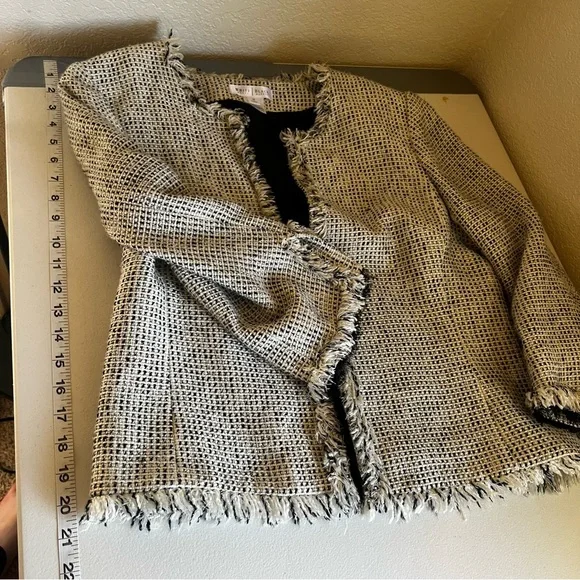 White House Black Market Tweed Blazer Black & White 3/4 Sleeve Career Wear Sz 12 - Picture 10 of 10